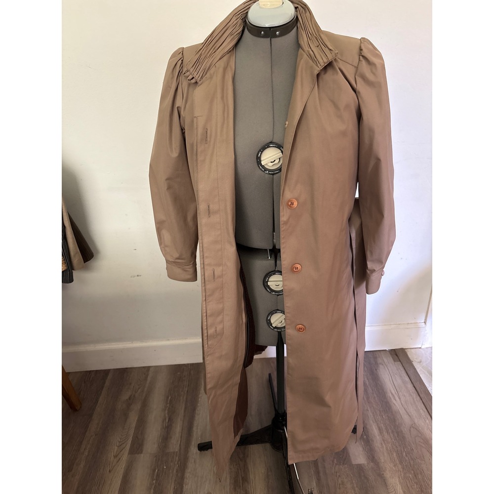 London Fog Trench Coat Women Tan Excellent Vintage Gathered Neck Belted Lined